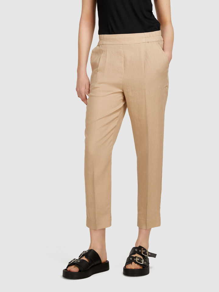 100% linen joggers - women's joggers - Beige | Sisley image number 4